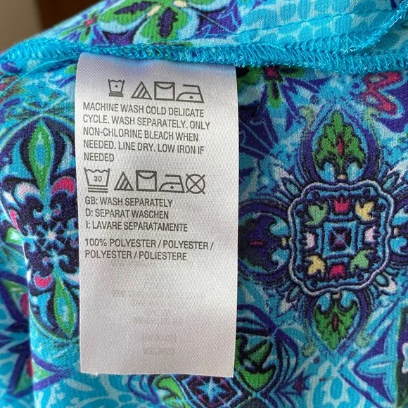 Belle Kim Gravel v neck shear printed boho kimono sleeve pull over poncho Sz Xl - Picture 7 of 9